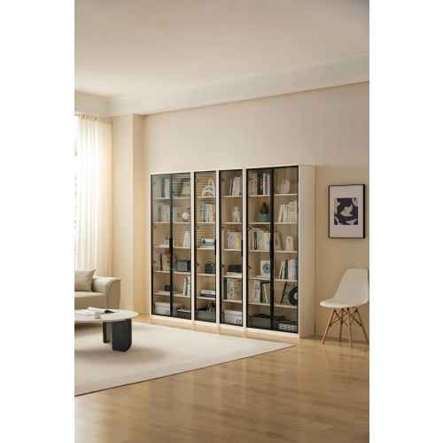 Linspire Ventus Bookcase with Glass Door, Large, Off-White & Black