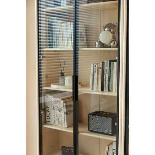 Linspire Ventus Bookcase with Glass Door, Large, Off-White & Black