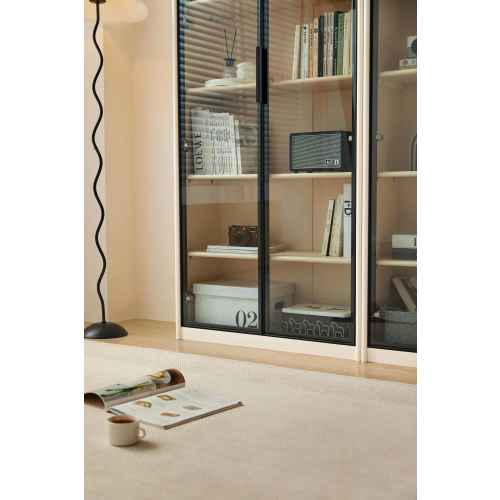 Linspire Ventus Bookcase with Glass Door, Large, Off-White & Black