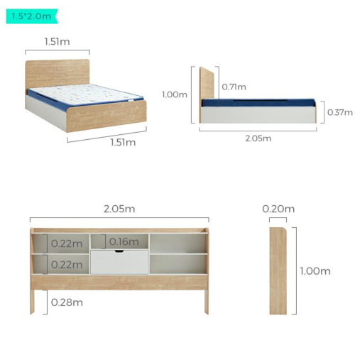 Linspire Juniper Small Queen Bed Frame with Shelving Unit