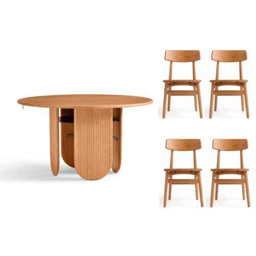 Linspire Harbor Solid Wood Dining Table with 4 Chairs Set 0.95m