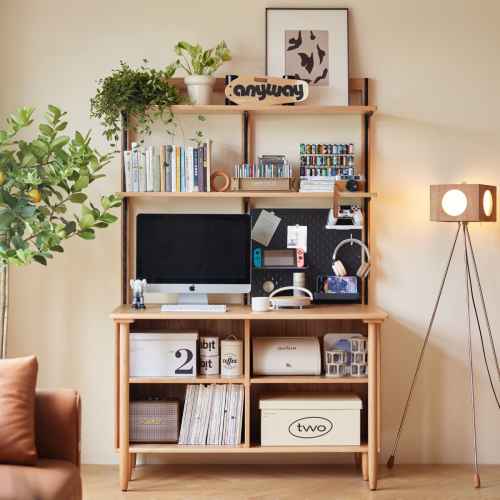 Linspire Noble Desk with Shelf, 1.2m, Natural & Black