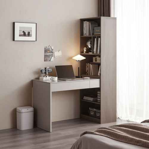 Linspire Rena Desk with Bookcase, Ash & Cool White