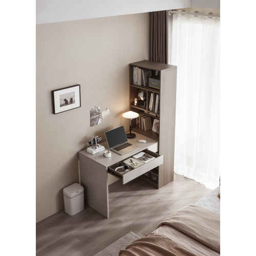 Linspire Rena Desk with Bookcase, Ash & Light Grey