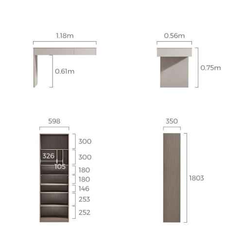 Linspire Rena Desk with Bookcase, Ash & Off-White