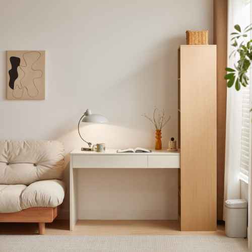 Linspire Rena Desk with Bookcase, Ash & Natural