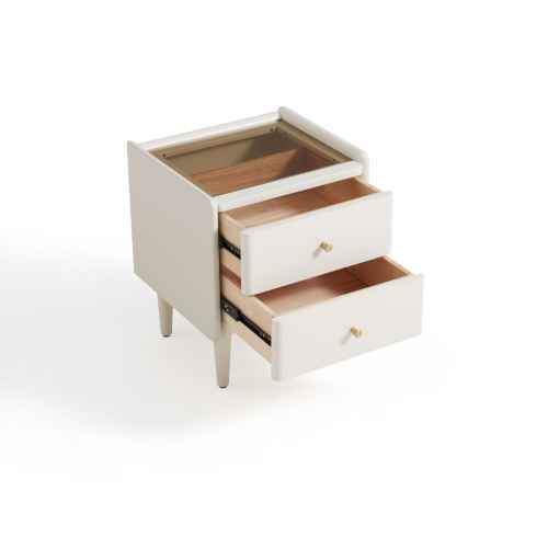 Linspire Ventus Bedside Table with Glass Top, Off-White