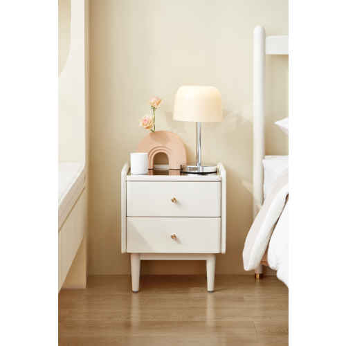 Linspire Ventus Bedside Table with Glass Top, Off-White