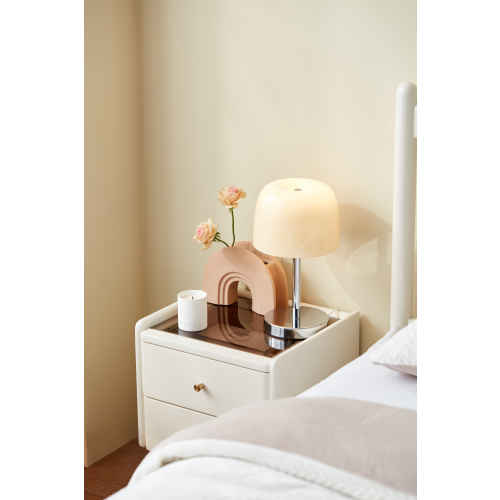 Linspire Ventus Bedside Table with Glass Top, Off-White