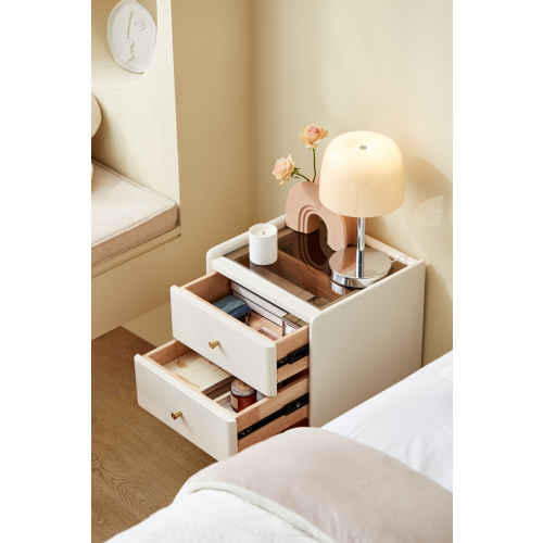 Linspire Ventus Bedside Table with Glass Top, Off-White