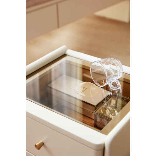 Linspire Ventus Bedside Table with Glass Top, Off-White