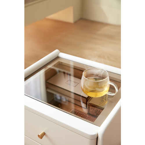 Linspire Ventus Bedside Table with Glass Top, Off-White