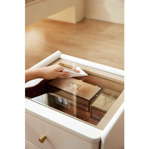Linspire Ventus Bedside Table with Glass Top, Off-White
