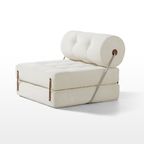 Linspire Sora Corduroy Lounge Sofa Bed, White