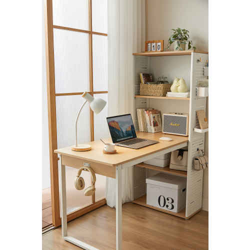 Linspire Ascend Desk with Shelves, Natural & White