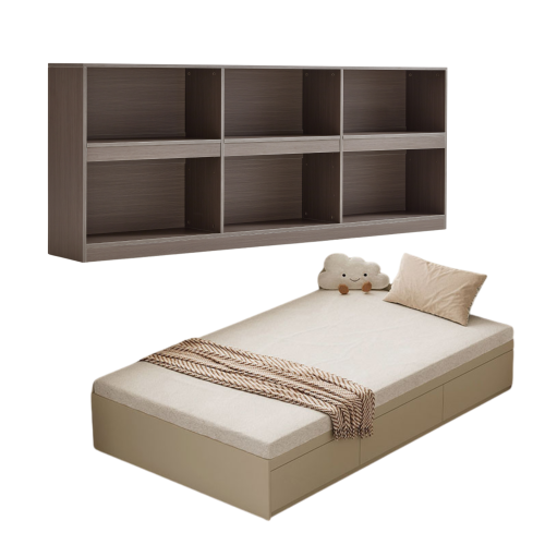 Linspire Lattice Small Double Bed Base with Drawers and Storage Cabinet, Light Grey & Dark Brown