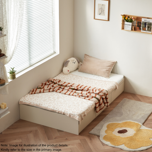 Linspire Lattice Small Queen Bed Base with Drawers and Storage Cabinet, Cool White & Natural