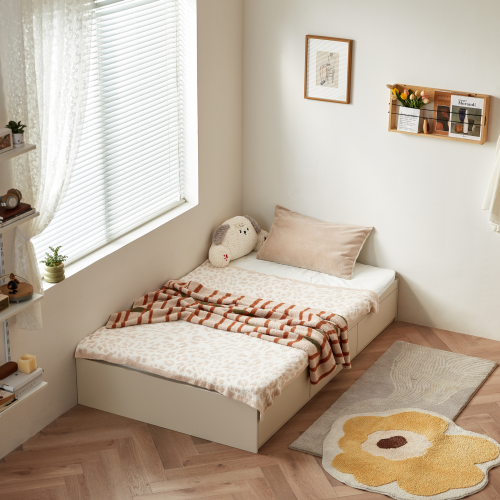 Linspire Lattice Small Double Bed Base with Drawers and Storage Cabinet, Light Grey & Natural