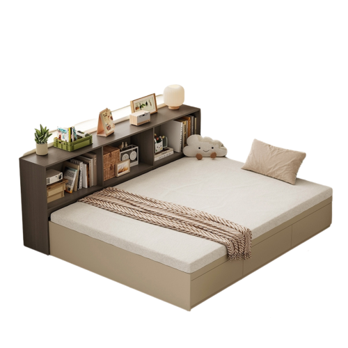 Linspire Lattice Small Queen Bed Base with Drawers and Storage Cabinet, Light Grey & Dark Brown