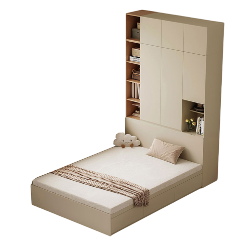 Linspire Lattice Small Queen Bed Frame with Drawers and Storage Headboard, 150x243x242cm