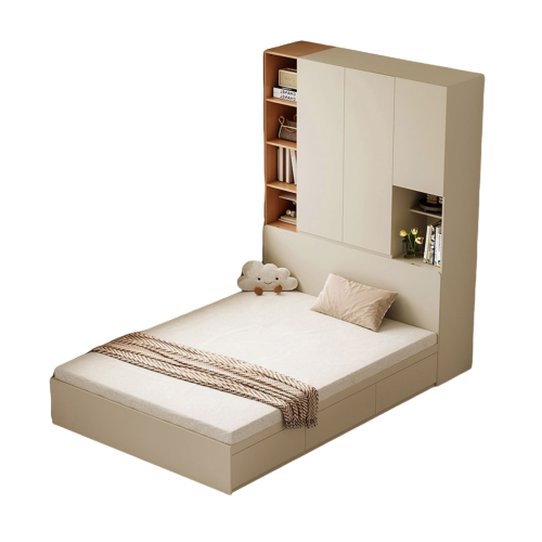 Linspire Lattice Small Queen Bed Frame with Drawers and Storage Headboard, 150x243x202cm