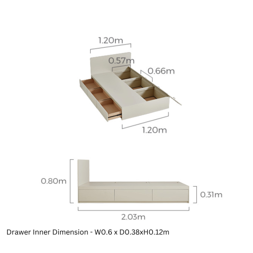 Linspire Lattice Small Double Bed Frame with Drawers and Storage Headboard, 120x243x242cm