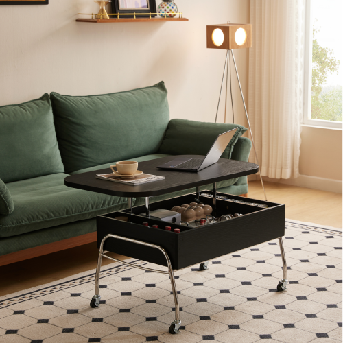 Linspire Meadow Adjustable Top Coffee Table with Casters, Black