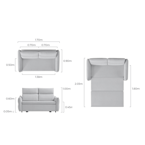 Linspire Opal 2-Seater Leathaire Sofa Bed, Grey