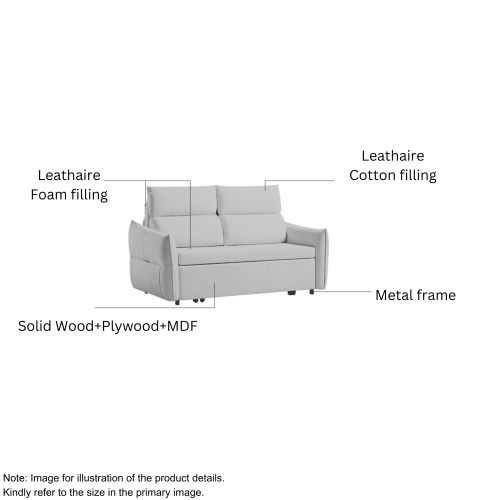 Linspire Opal Love Seat Leathaire Sofa Bed, Creamy White