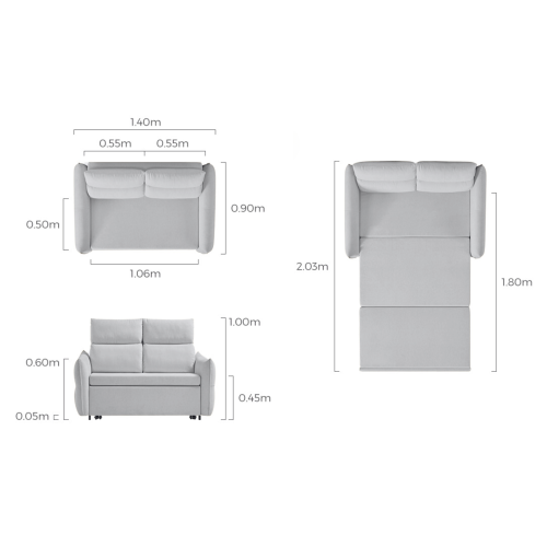 Linspire Opal Love Seat Leathaire Sofa Bed, Creamy White