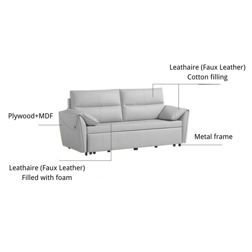 Linspire Quiver 3-Seater Leathaire Sofa Bed, Creamy White
