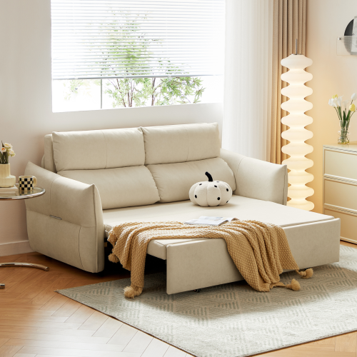 Linspire Opal 2-Seater Leathaire Sofa Bed, Creamy White