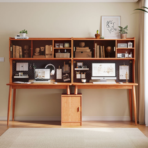 Linspire Radian Extendable Dual Office Desk with a Small Cabinet and a Bookcase