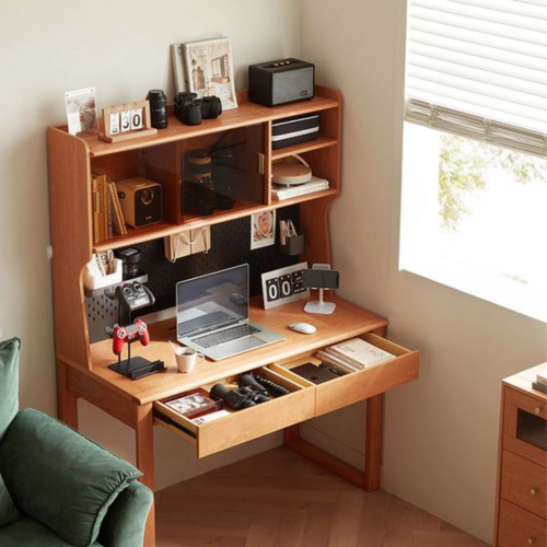 Linspire Radian Extendable Dual Office Desk with a Small Cabinet and a Bookcase