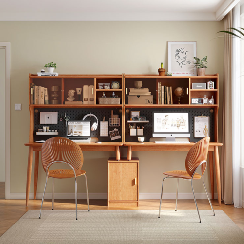 Linspire Radian Extendable Dual Office Desk with a Small Cabinet and a Bookcase