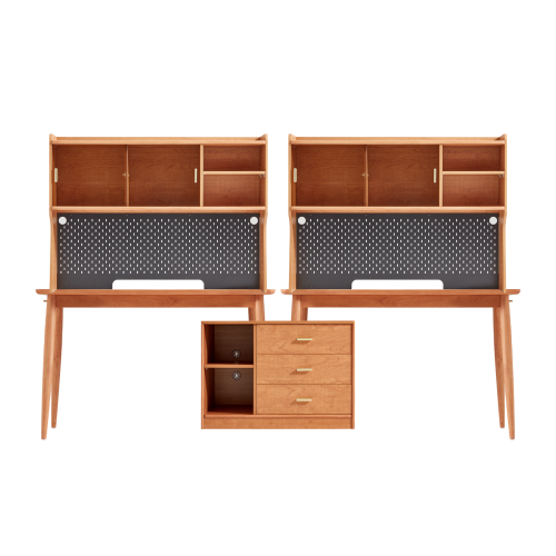 Linspire Radian Extendable Dual Office Desk with a Large Cabinet and a Bookcase