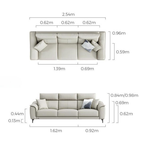 Linspire Spark 4-Seater Leather Sofa, Grey, 254x92x84cm