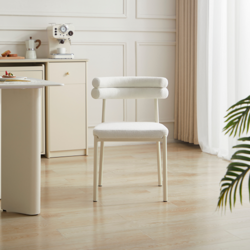 Linspire Tesseract Boucle Dining Chairs, Creamy White, Set of 2