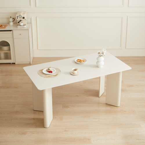 Linspire Tesseract Sintered Stone Top Dining Table with 4 Dining Chairs, Creamy White, 160x80cm