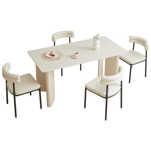 Linspire Tesseract Sintered Stone Top Dining Table with 4 Dining Chairs, Creamy White & Black, 160x80cm