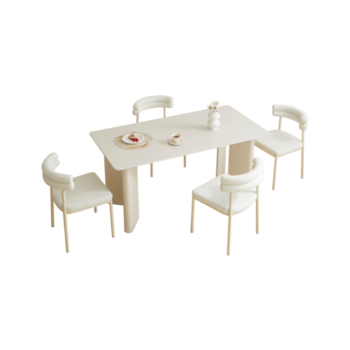 Linspire Tesseract Sintered Stone Top Dining Table with 4 Dining Chairs, Creamy White, 140x80cm