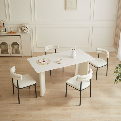 Linspire Tesseract Sintered Stone Top Dining Table with 4 Dining Chairs, Creamy White & Black, 140x80cm