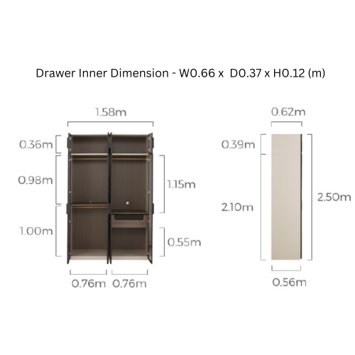 Linspire Unity Wardrobe with Top Cabinet and Sensor Light