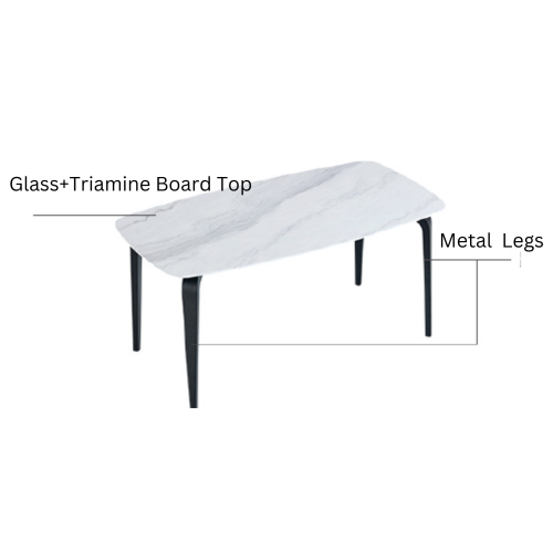 Linspire Warp Glass Top Dining Table, Black & White Marble, 140x80x75cm