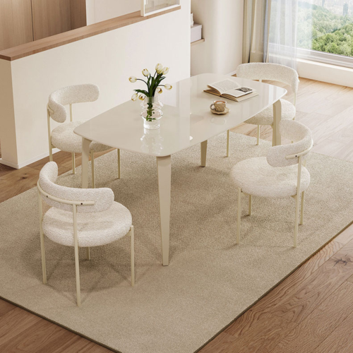 Linspire Warp Glass Top Dining Table with 4 Dining Chairs, Creamy White, 140x80x75cm