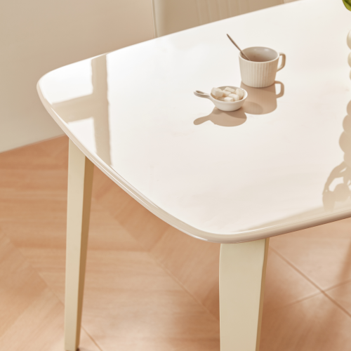Linspire Warp Glass Top Dining Table with 4 Dining Chairs, Creamy White, 140x80x75cm