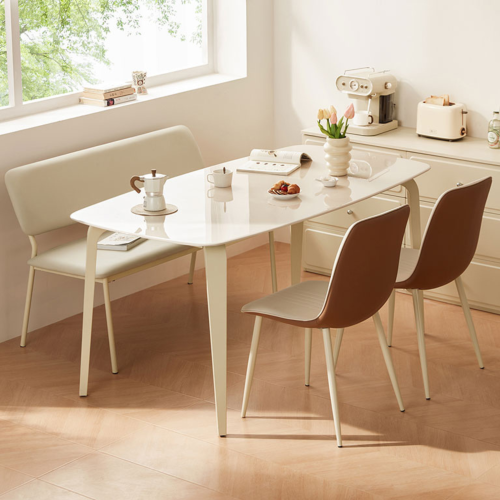 Linspire Warp Glass Top Dining Table with 4 Dining Chairs, Creamy White, 140x80x75cm