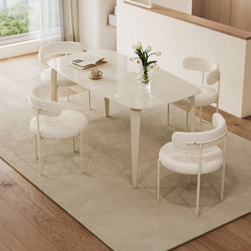 Linspire Warp Glass Top Dining Table with 4 Dining Chairs, Creamy White, 140x80x75cm