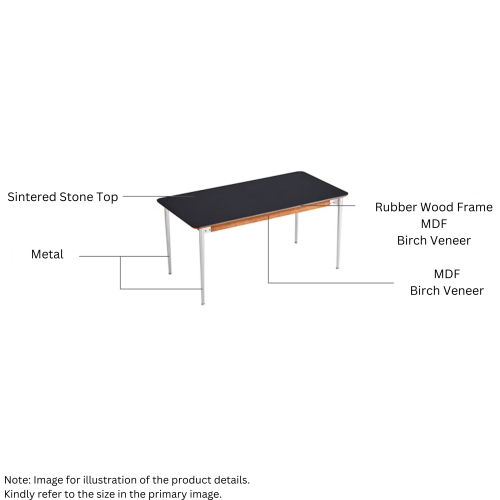 Linspire Zen Sintered Stone Table Top Dining Table, Black, 140x80x75cm