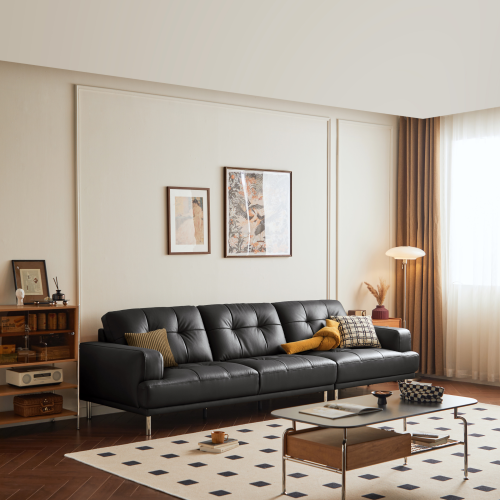 Linspire Vertex 4-Seater Leather Sofa, Black, 301x102x85cm